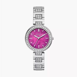 Fossil Women's Pink Dial Silver Watch